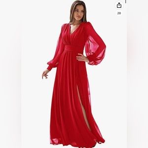 Long Sleeve Bridesmaid Dresses for Women Chiffon evening Dress with Slit